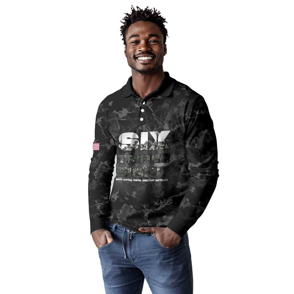 African American Heroes Long Sleeve Polo Shirt Six Triple Eight - Camo Style