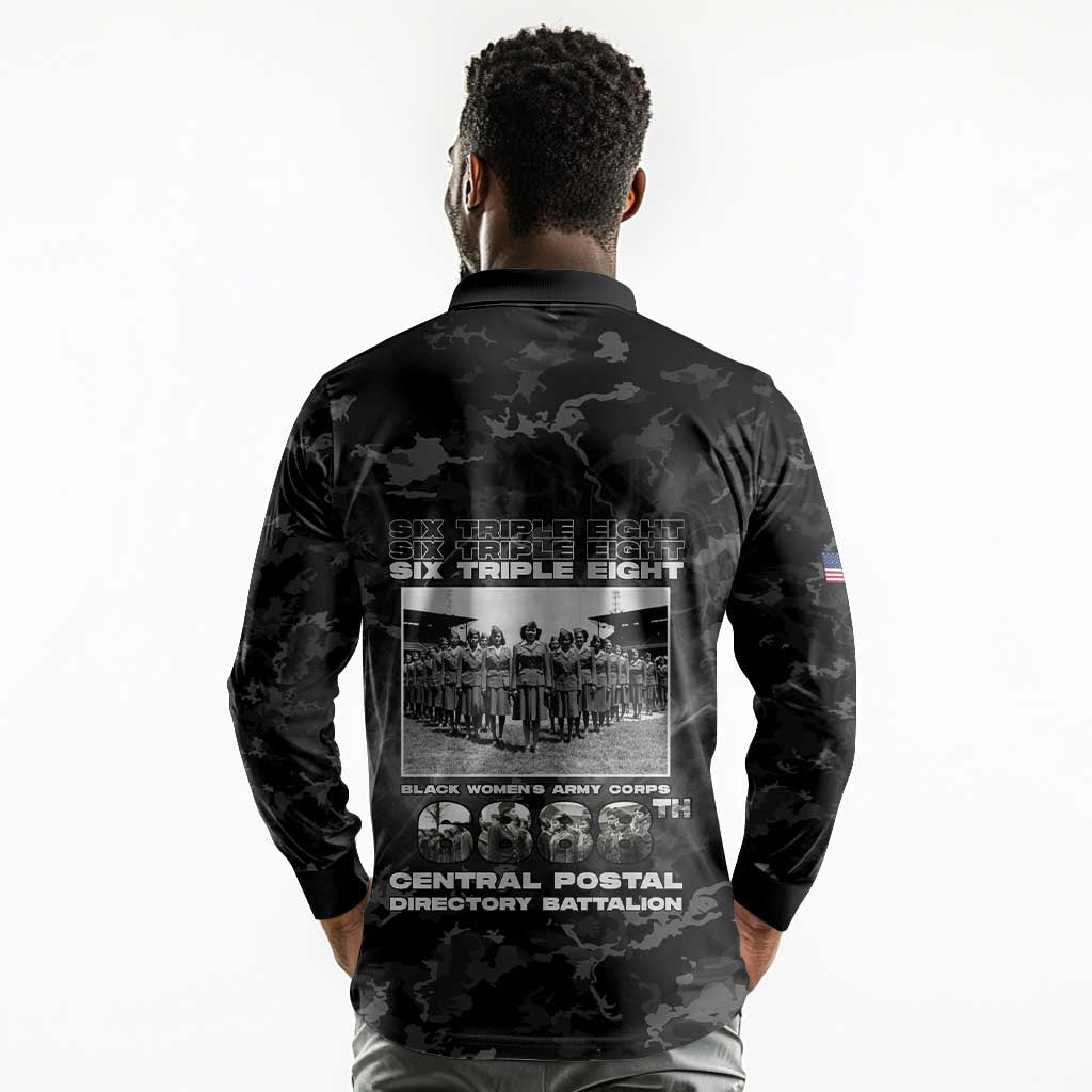 African American Heroes Long Sleeve Polo Shirt Six Triple Eight - Camo Style
