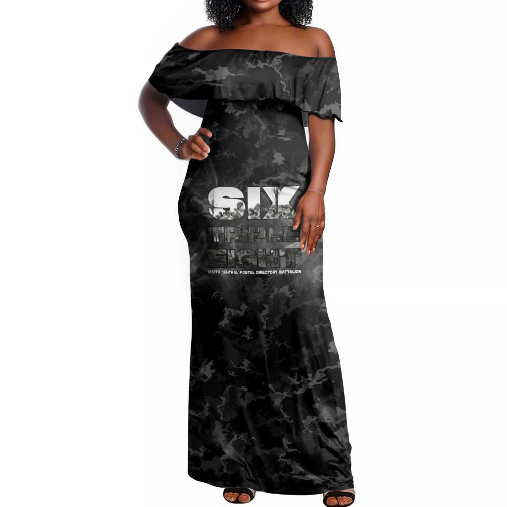 African American Heroes Off Shoulder Maxi Dress Six Triple Eight - Camo Style