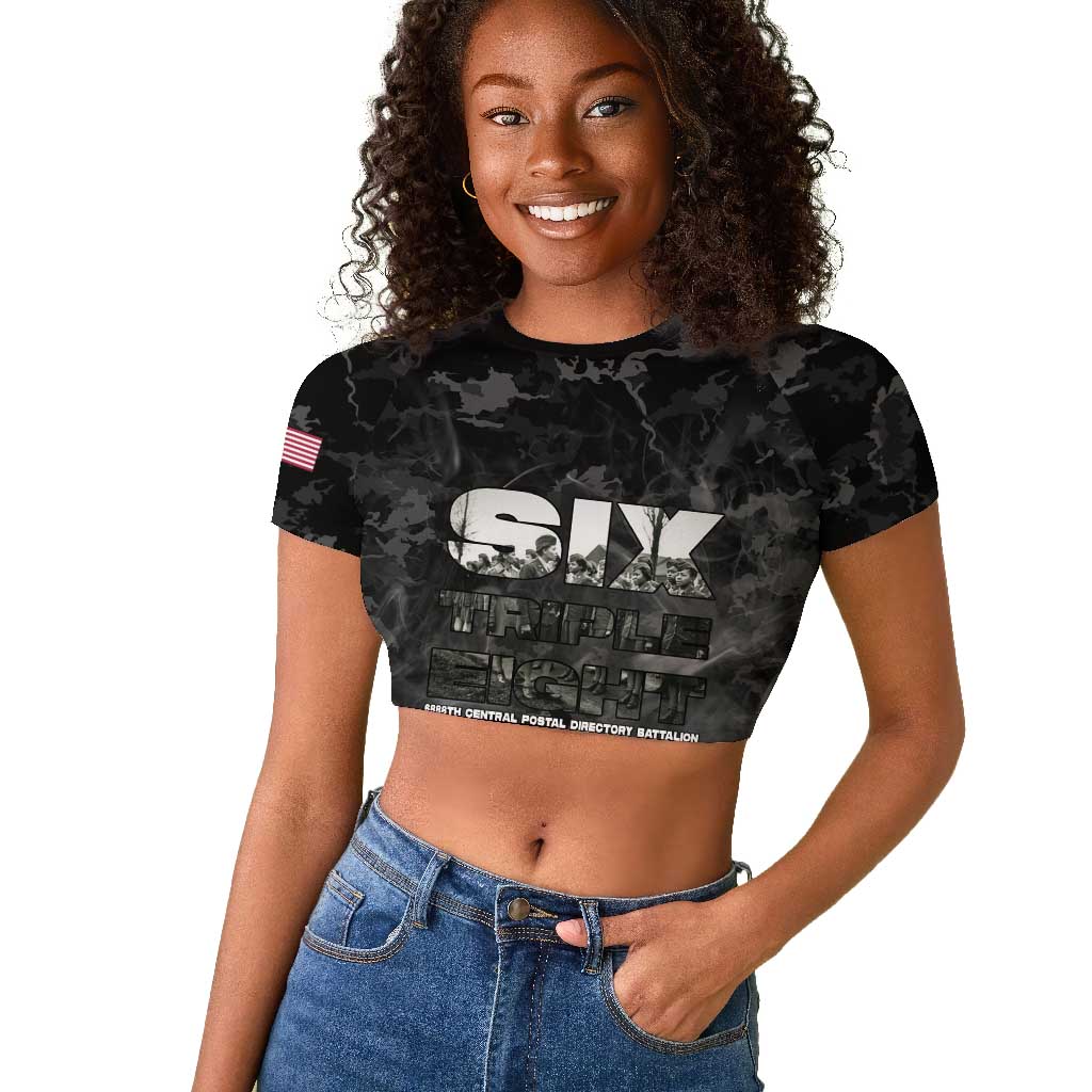 African American Heroes Raglan Cropped T shirt Six Triple Eight - Camo Style