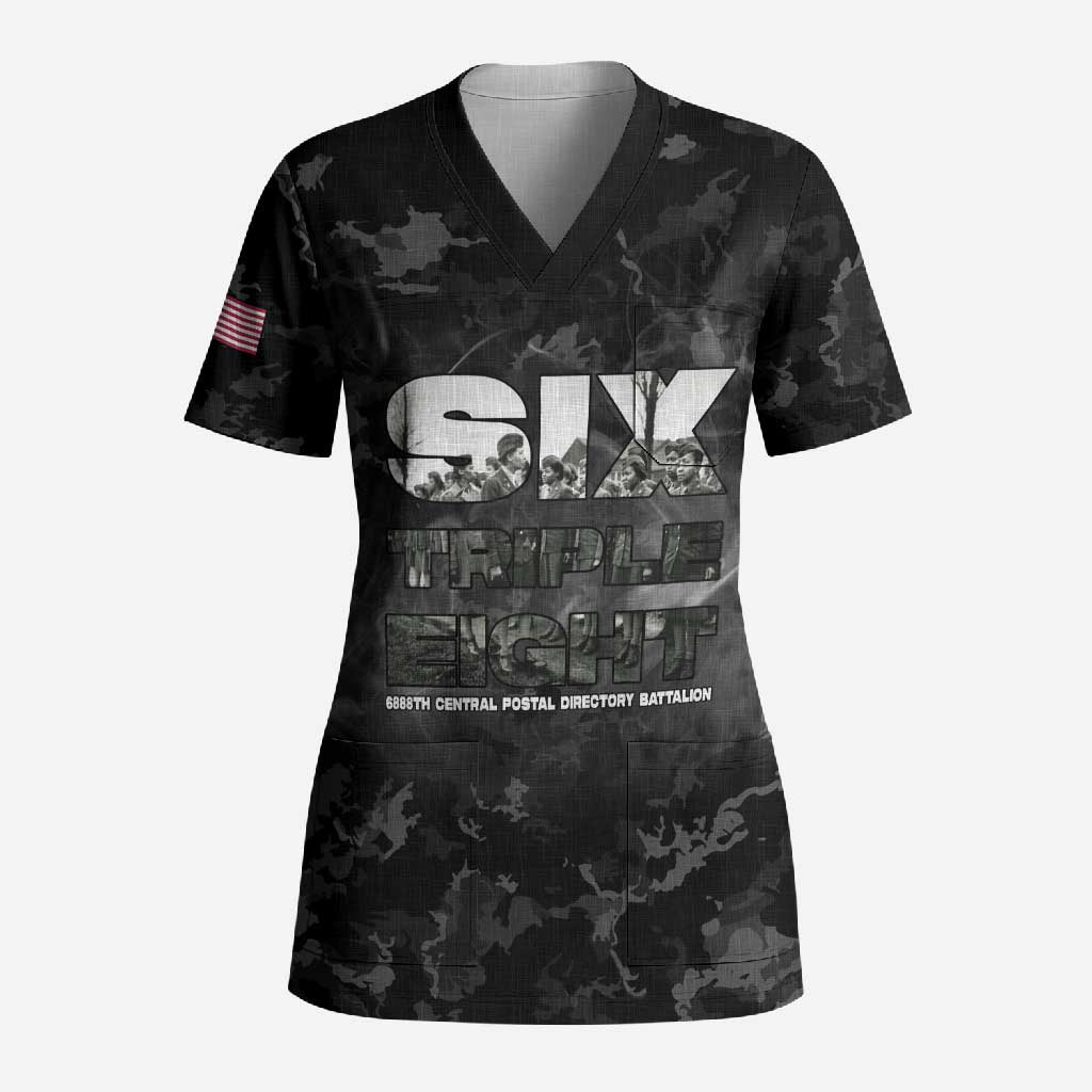 African American Heroes Scrub Top Six Triple Eight - Camo Style