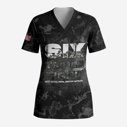 African American Heroes Scrub Top Six Triple Eight - Camo Style