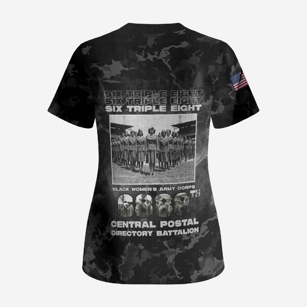African American Heroes Scrub Top Six Triple Eight - Camo Style