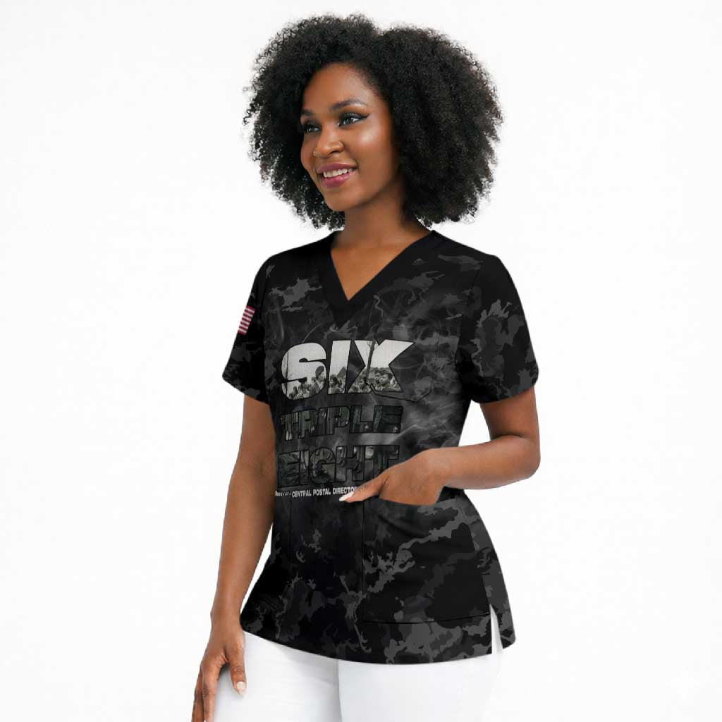 African American Heroes Scrub Top Six Triple Eight - Camo Style