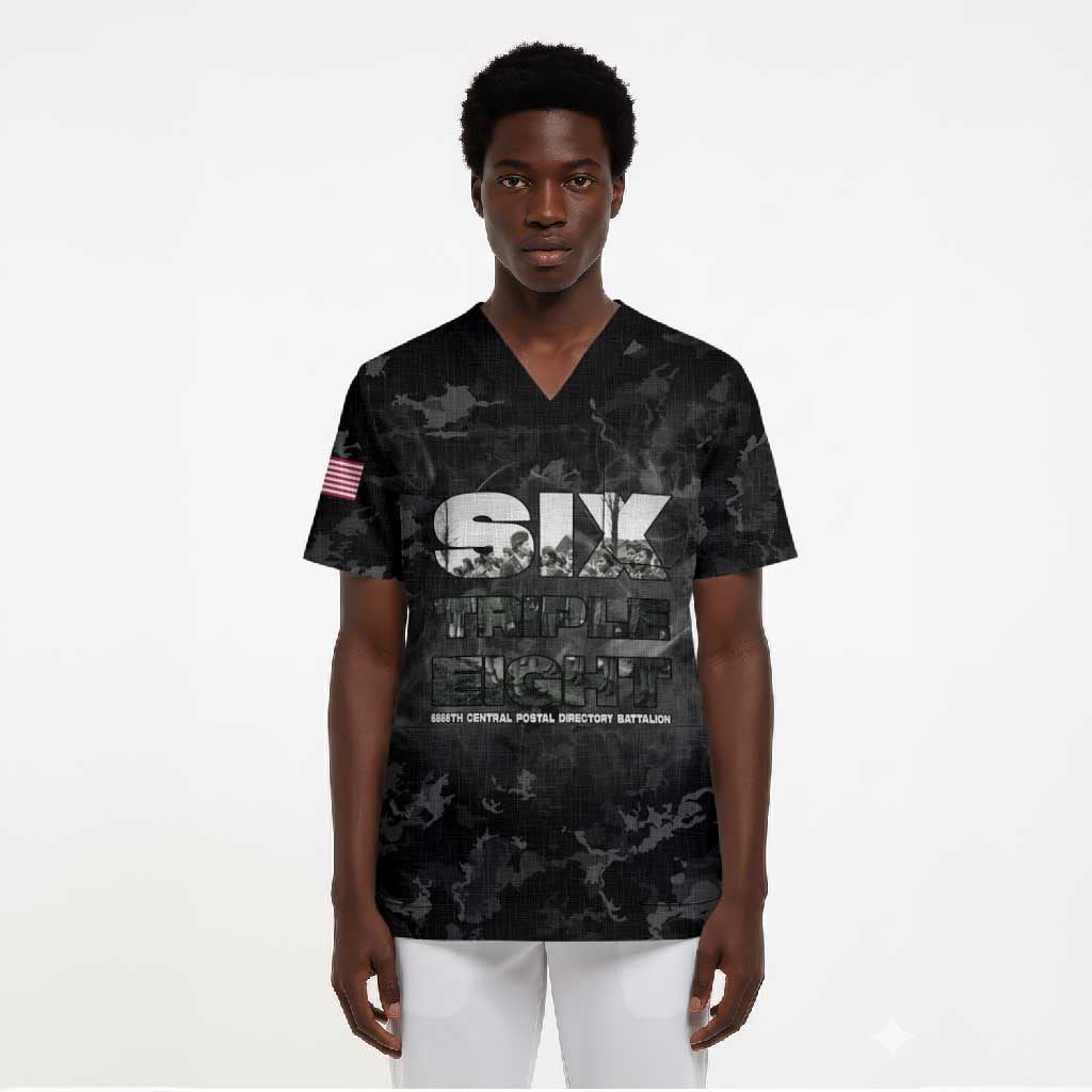 African American Heroes Scrub Top Six Triple Eight - Camo Style