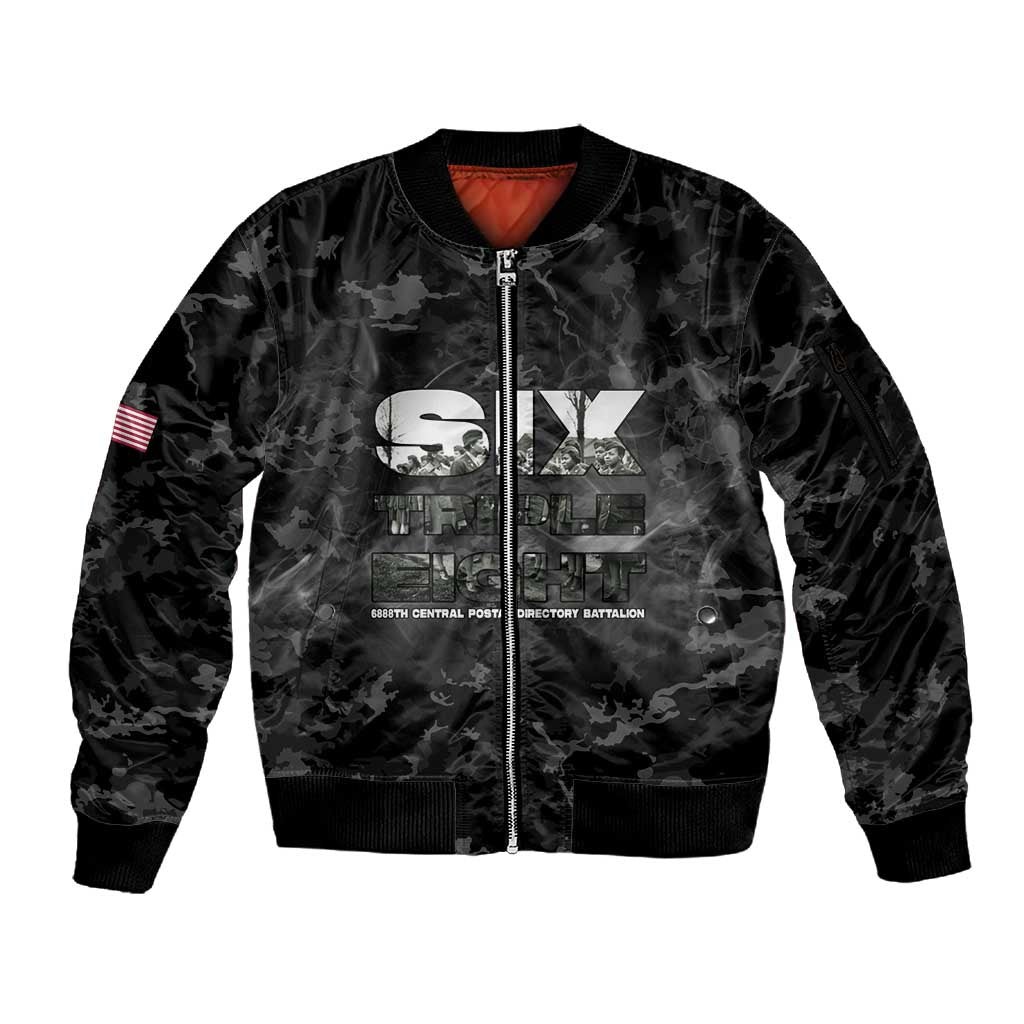 African American Heroes Sleeve Zip Bomber Jacket Six Triple Eight - Camo Style
