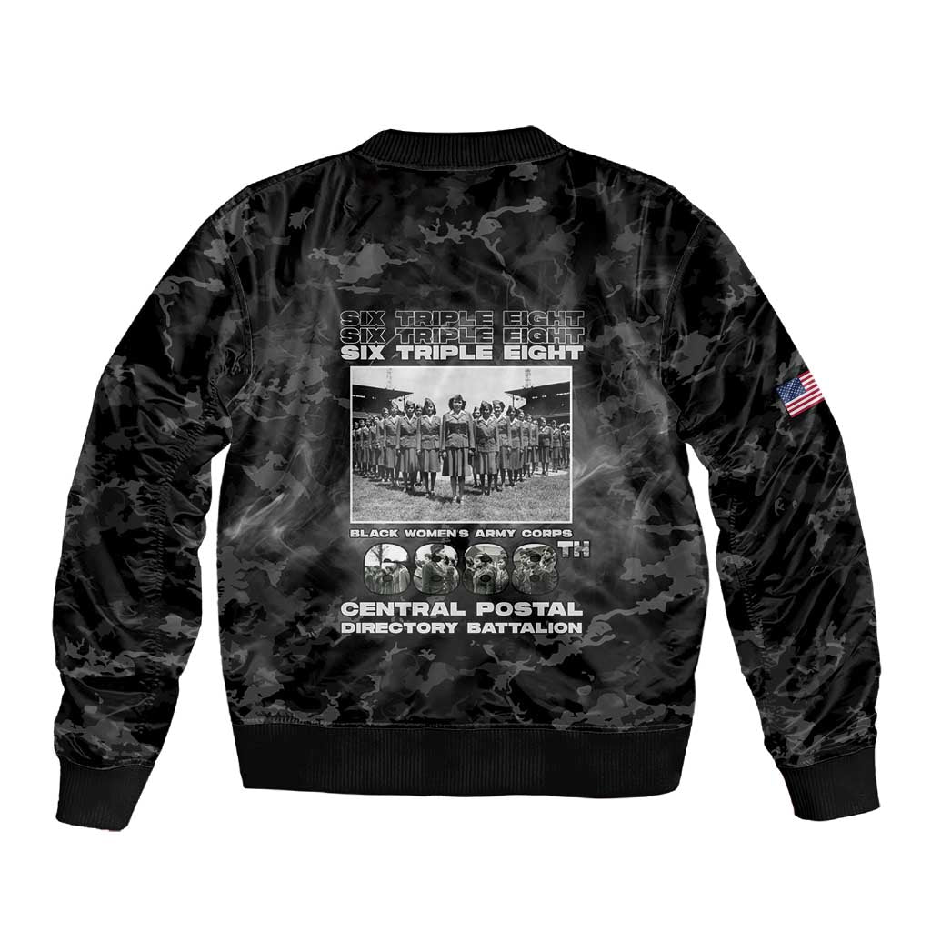 African American Heroes Sleeve Zip Bomber Jacket Six Triple Eight - Camo Style