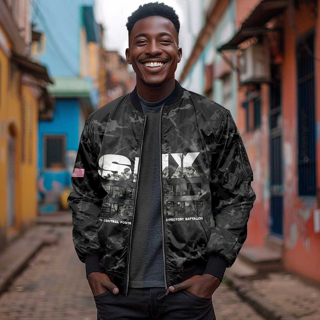 African American Heroes Sleeve Zip Bomber Jacket Six Triple Eight - Camo Style