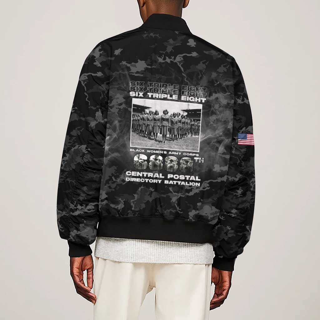 African American Heroes Sleeve Zip Bomber Jacket Six Triple Eight - Camo Style