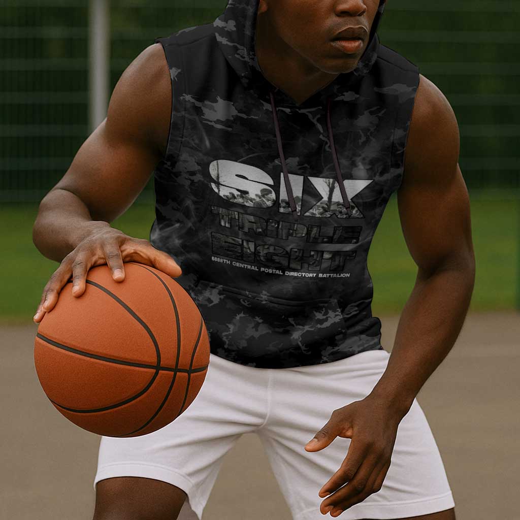 African American Heroes Sleeveless Hoodie Six Triple Eight - Camo Style