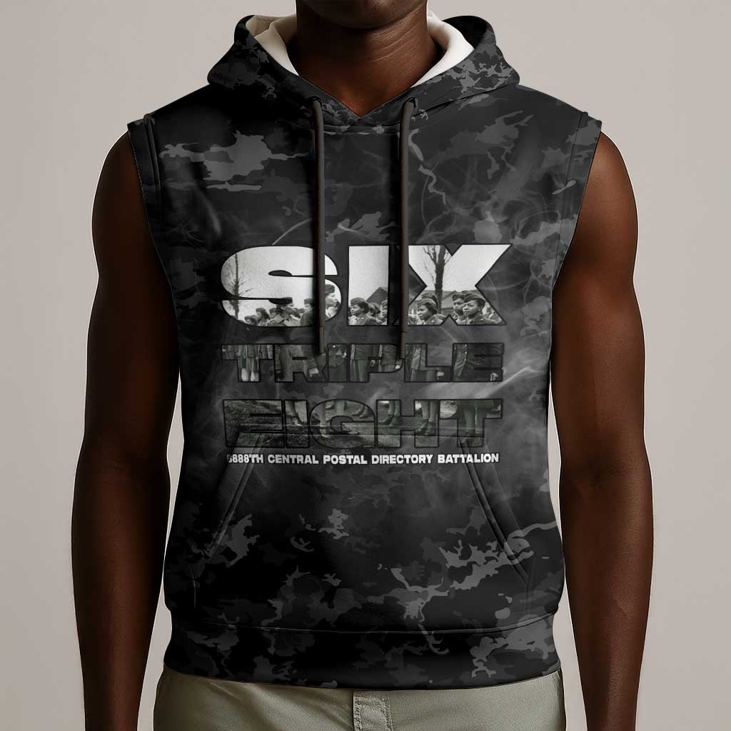 African American Heroes Sleeveless Hoodie Six Triple Eight - Camo Style
