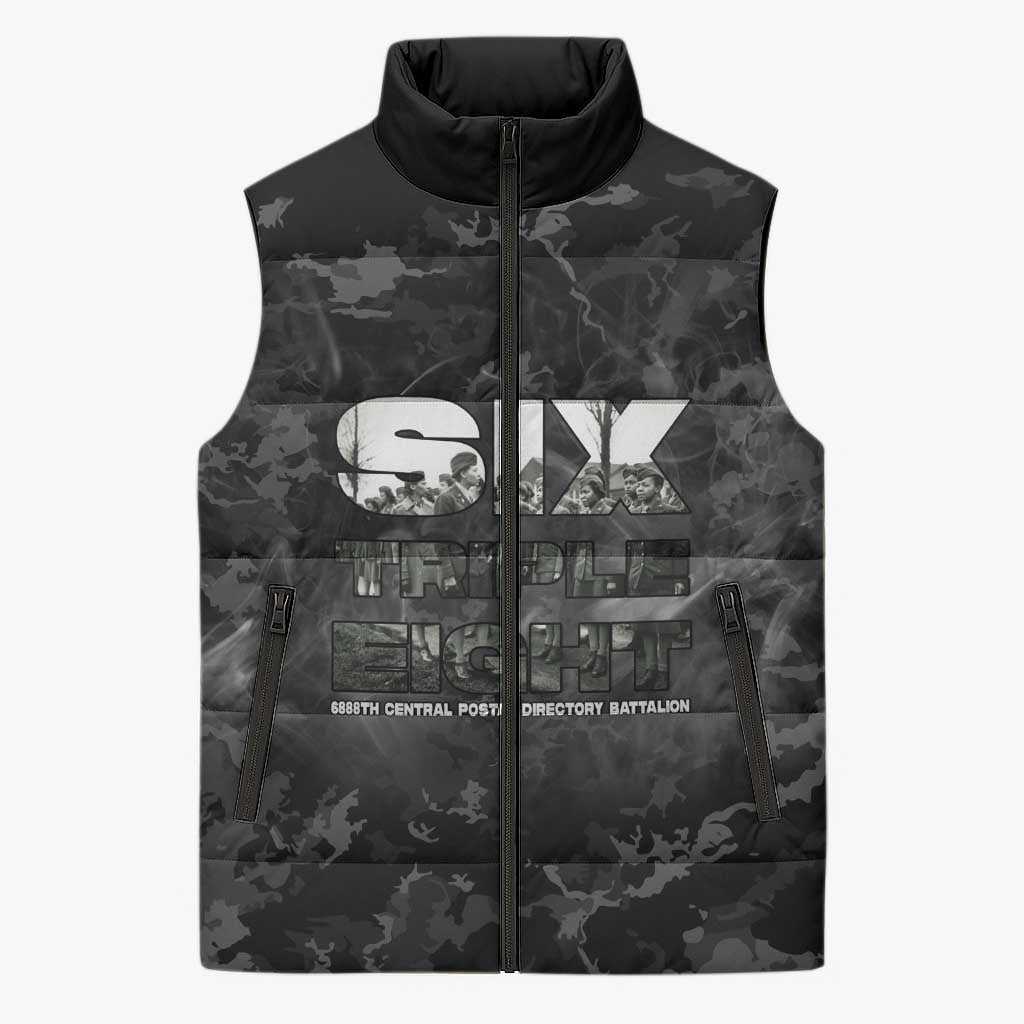African American Heroes Sleeveless Puffer Jacket Six Triple Eight - Camo Style