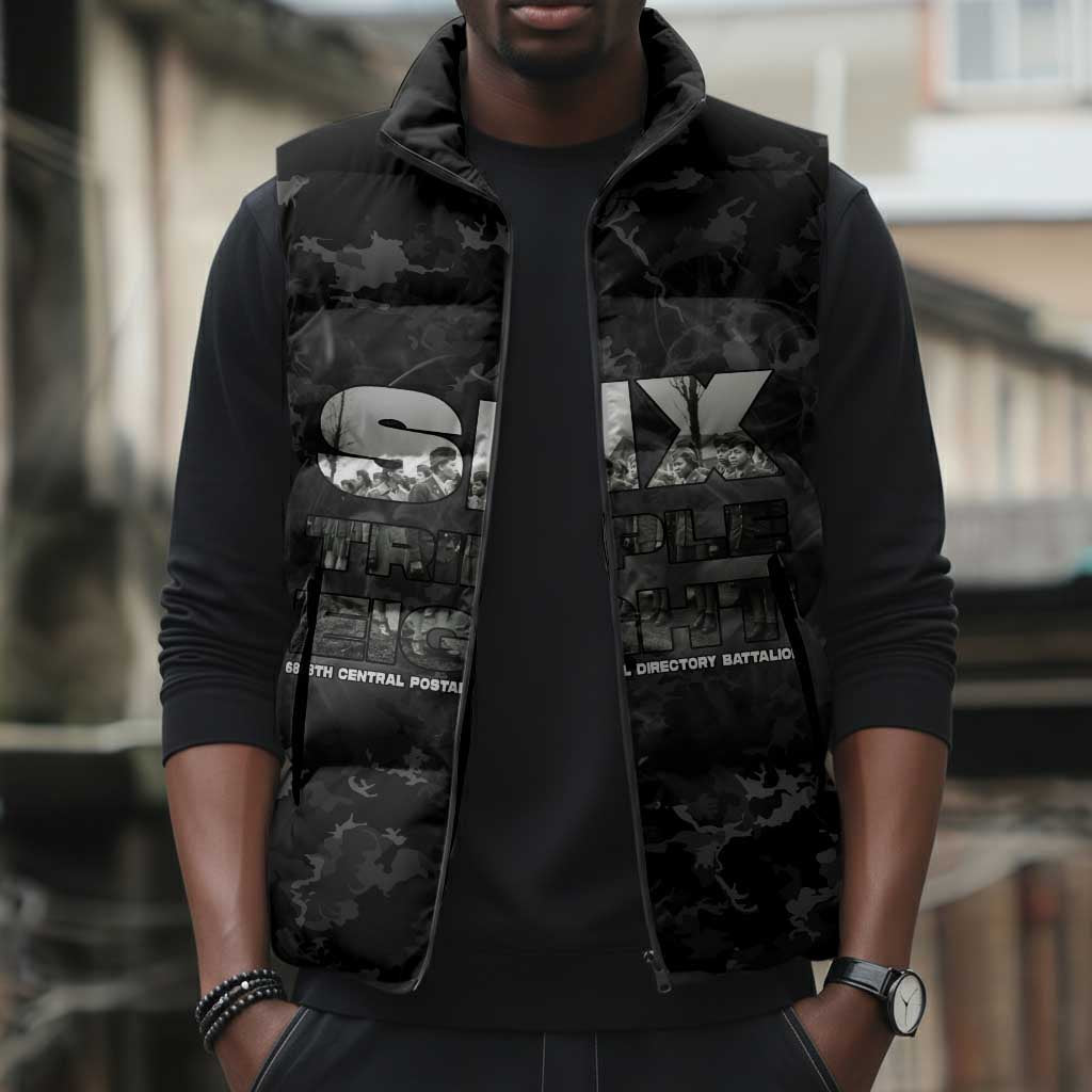 African American Heroes Sleeveless Puffer Jacket Six Triple Eight - Camo Style