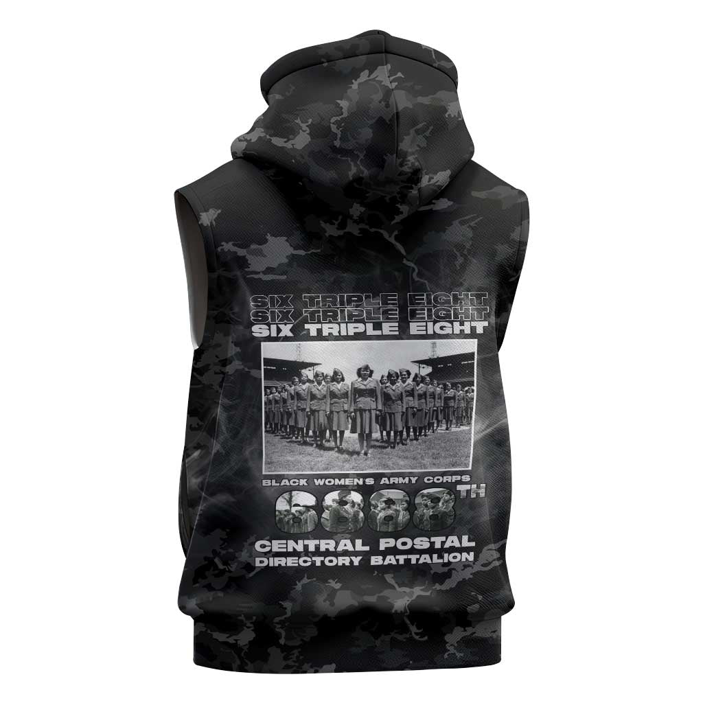 African American Heroes Sleeveless Zip Hoodie Six Triple Eight - Camo Style