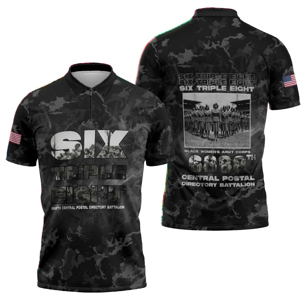 African American Heroes Zipper Polo Shirt Six Triple Eight - Camo Style