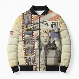 Tuskegee Airmen Bomber Puffer Jacket Red Tail Legacy Film Striped Style