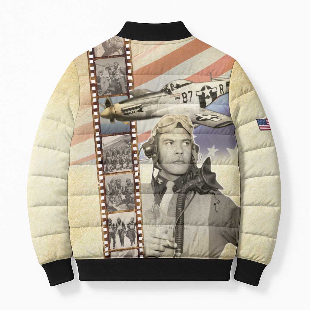 Tuskegee Airmen Bomber Puffer Jacket Red Tail Legacy Film Striped Style