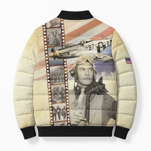 Tuskegee Airmen Bomber Puffer Jacket Red Tail Legacy Film Striped Style
