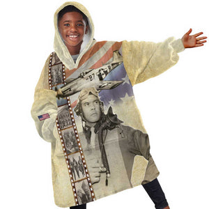 Tuskegee Airmen Kid Wearable Blanket Hoodie Red Tail Legacy Film Striped Style