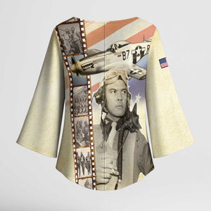 Tuskegee Airmen Kimono Sleeve Blouse Red Tail Legacy Film Striped Style