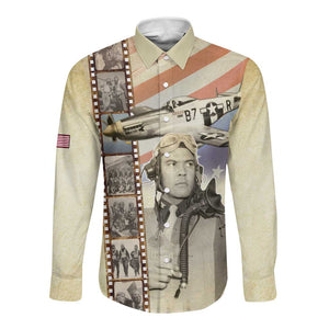 Tuskegee Airmen Long Sleeve Button Shirt Red Tail Legacy Film Striped Style