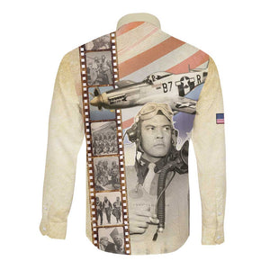 Tuskegee Airmen Long Sleeve Button Shirt Red Tail Legacy Film Striped Style