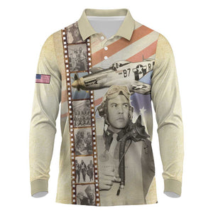 Tuskegee Airmen Long Sleeve Polo Shirt Red Tail Legacy Film Striped Style