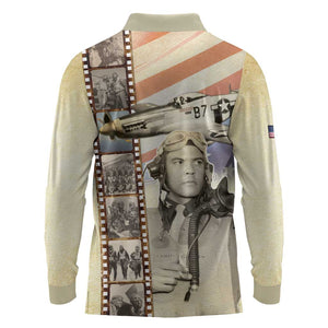Tuskegee Airmen Long Sleeve Polo Shirt Red Tail Legacy Film Striped Style