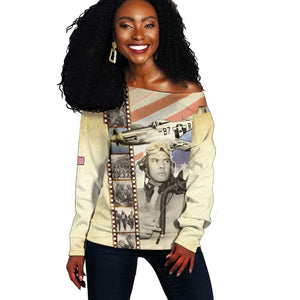 Tuskegee Airmen Off Shoulder Sweater Red Tail Legacy Film Striped Style