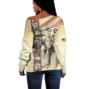 Tuskegee Airmen Off Shoulder Sweater Red Tail Legacy Film Striped Style