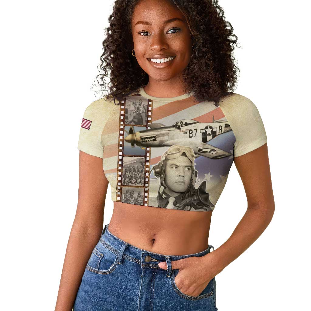 Tuskegee Airmen Raglan Cropped T shirt Red Tail Legacy Film Striped Style