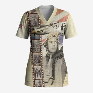 Tuskegee Airmen Scrub Top Red Tail Legacy Film Striped Style