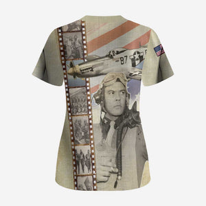 Tuskegee Airmen Scrub Top Red Tail Legacy Film Striped Style