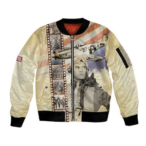 Tuskegee Airmen Sleeve Zip Bomber Jacket Red Tail Legacy Film Striped Style