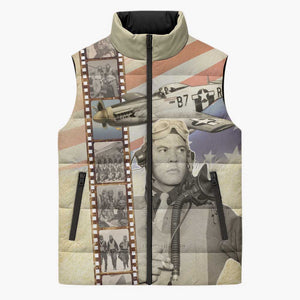 Tuskegee Airmen Sleeveless Puffer Jacket Red Tail Legacy Film Striped Style