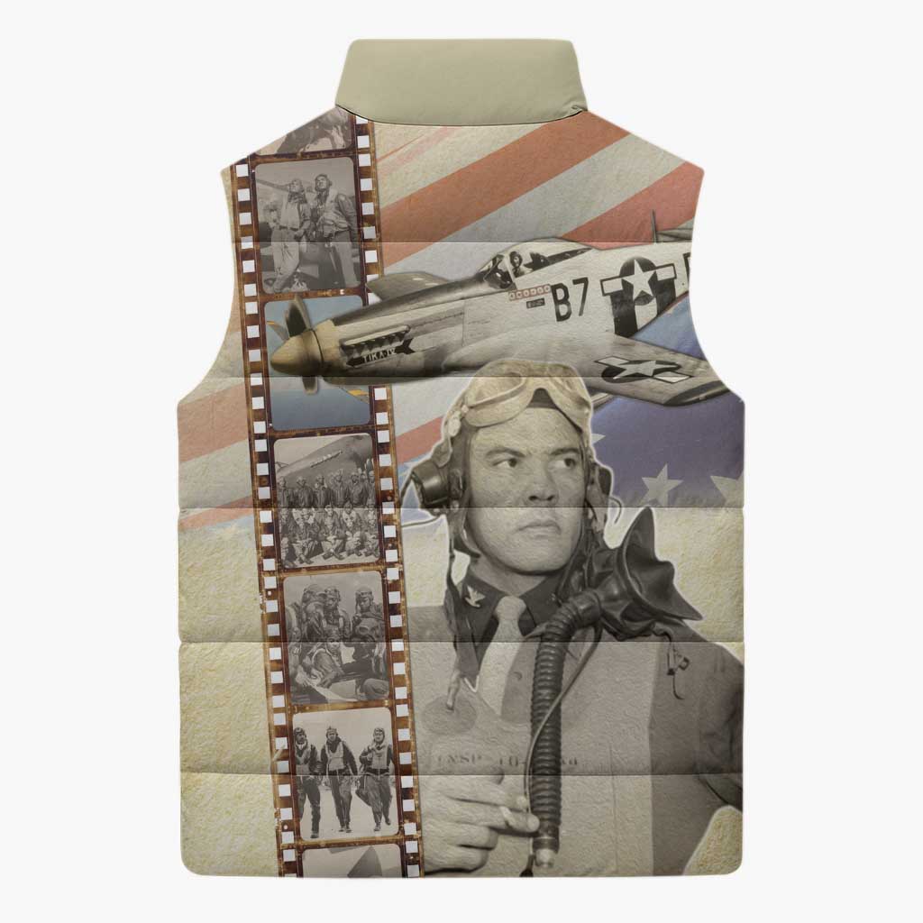 Tuskegee Airmen Sleeveless Puffer Jacket Red Tail Legacy Film Striped Style