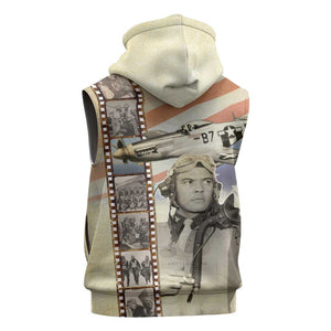 Tuskegee Airmen Sleeveless Zip Hoodie Red Tail Legacy Film Striped Style