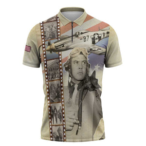 Tuskegee Airmen Zipper Polo Shirt Red Tail Legacy Film Striped Style