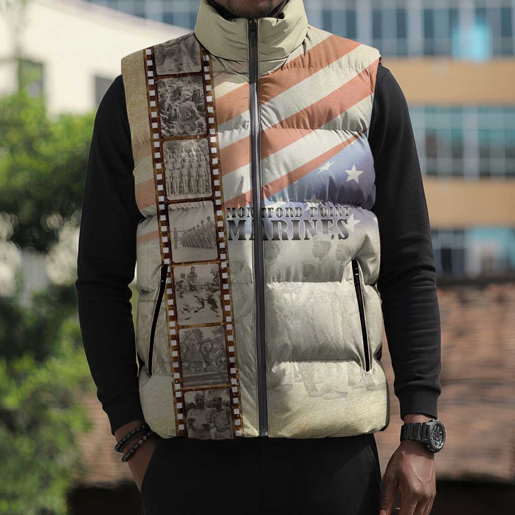 Montford Point Marines Sleeveless Puffer Jacket The First Black US Marines Film Striped Style