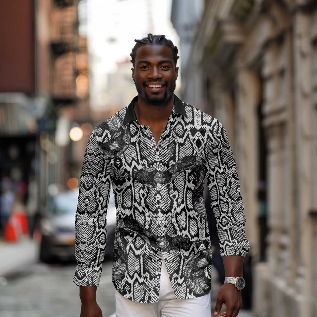 Snake African Skin Animals Pattern Long Sleeve Button Shirt