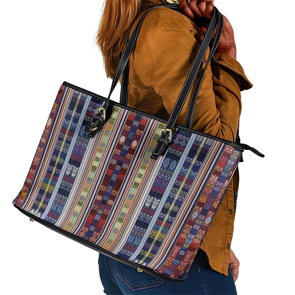 Lamba Mpanjaka Malagasy Traditional Pattern Leather Tote Bag