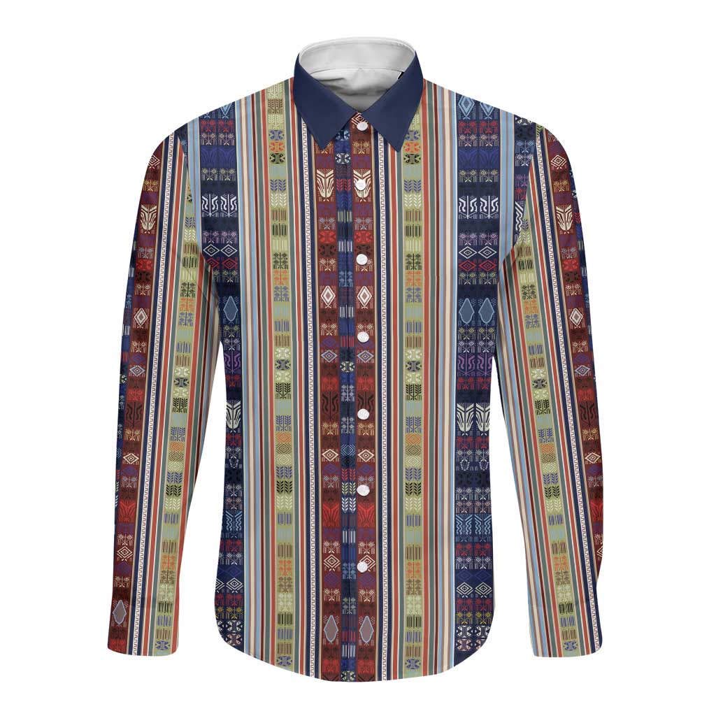 Lamba Mpanjaka Malagasy Traditional Pattern Long Sleeve Button Shirt
