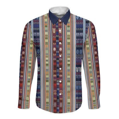 Lamba Mpanjaka Malagasy Traditional Pattern Long Sleeve Button Shirt