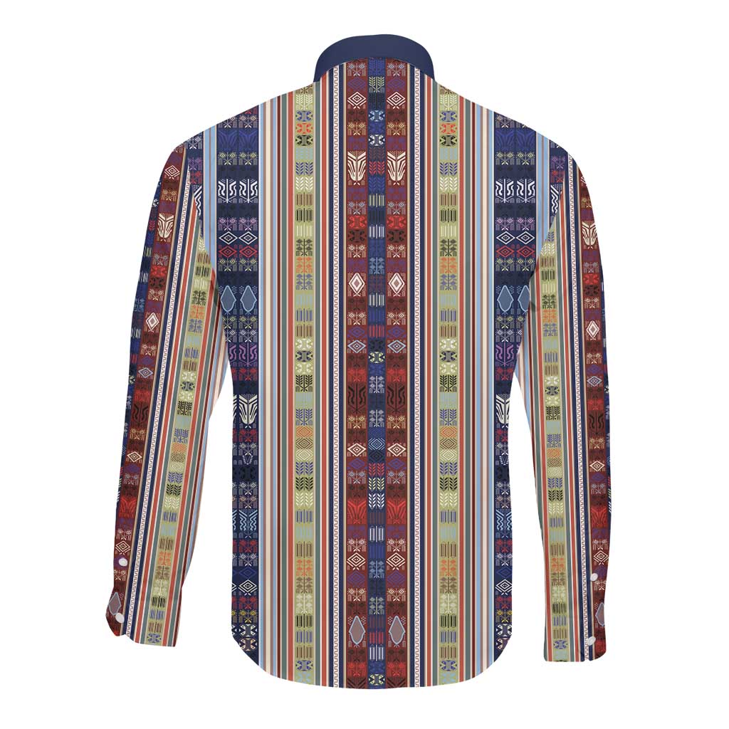 Lamba Mpanjaka Malagasy Traditional Pattern Long Sleeve Button Shirt