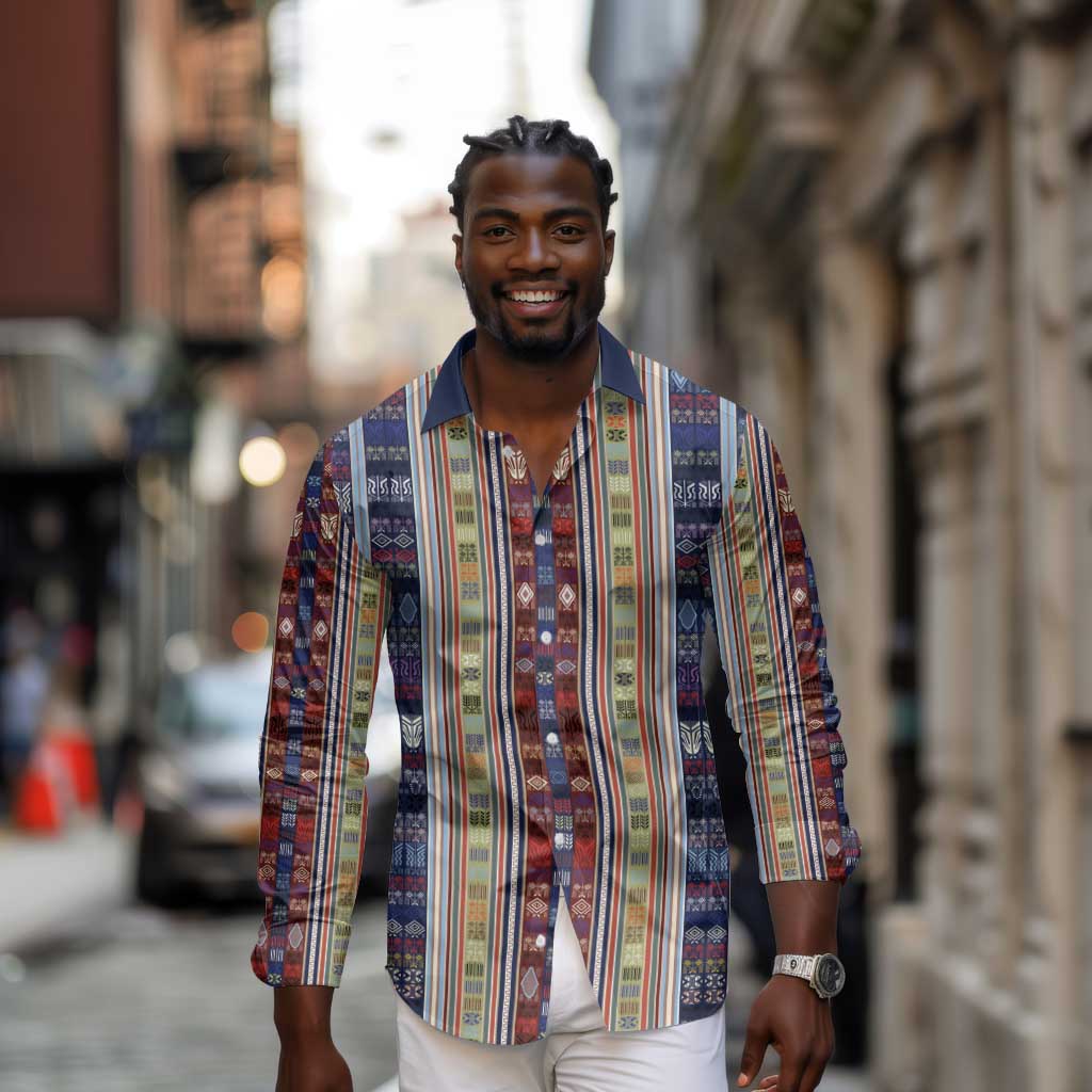 Lamba Mpanjaka Malagasy Traditional Pattern Long Sleeve Button Shirt