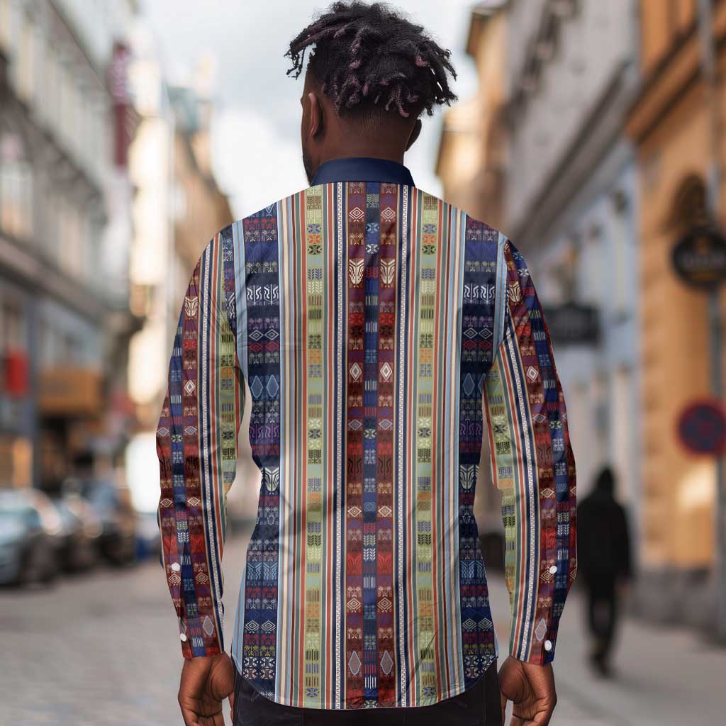 Lamba Mpanjaka Malagasy Traditional Pattern Long Sleeve Button Shirt