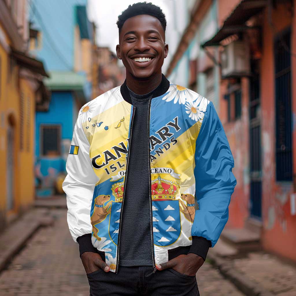 Personalized Canary Islands Bomber Jacket Coat Of Arms Argyranthemum Frutescens