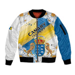 Personalized Canary Islands Sleeve Zip Bomber Jacket Coat Of Arms Argyranthemum Frutescens