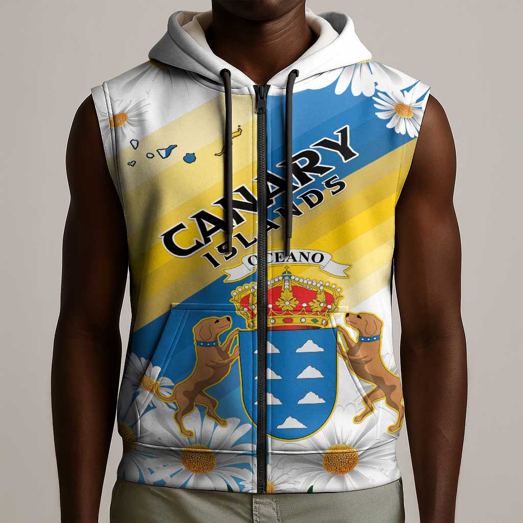 Personalized Canary Islands Sleeveless Zip Hoodie Coat Of Arms Argyranthemum Frutescens - African Pride