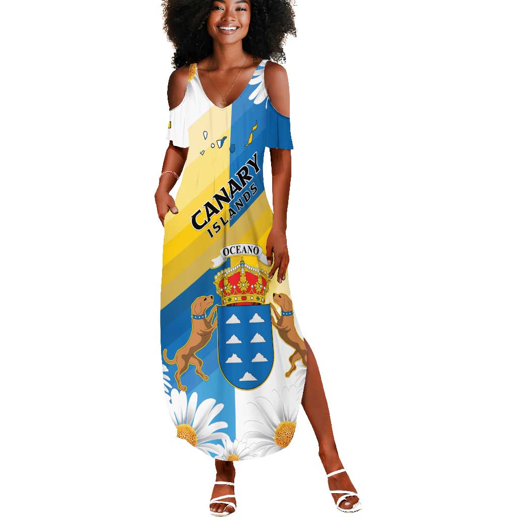 Personalized Canary Islands Summer Maxi Dress Coat Of Arms Argyranthemum Frutescens